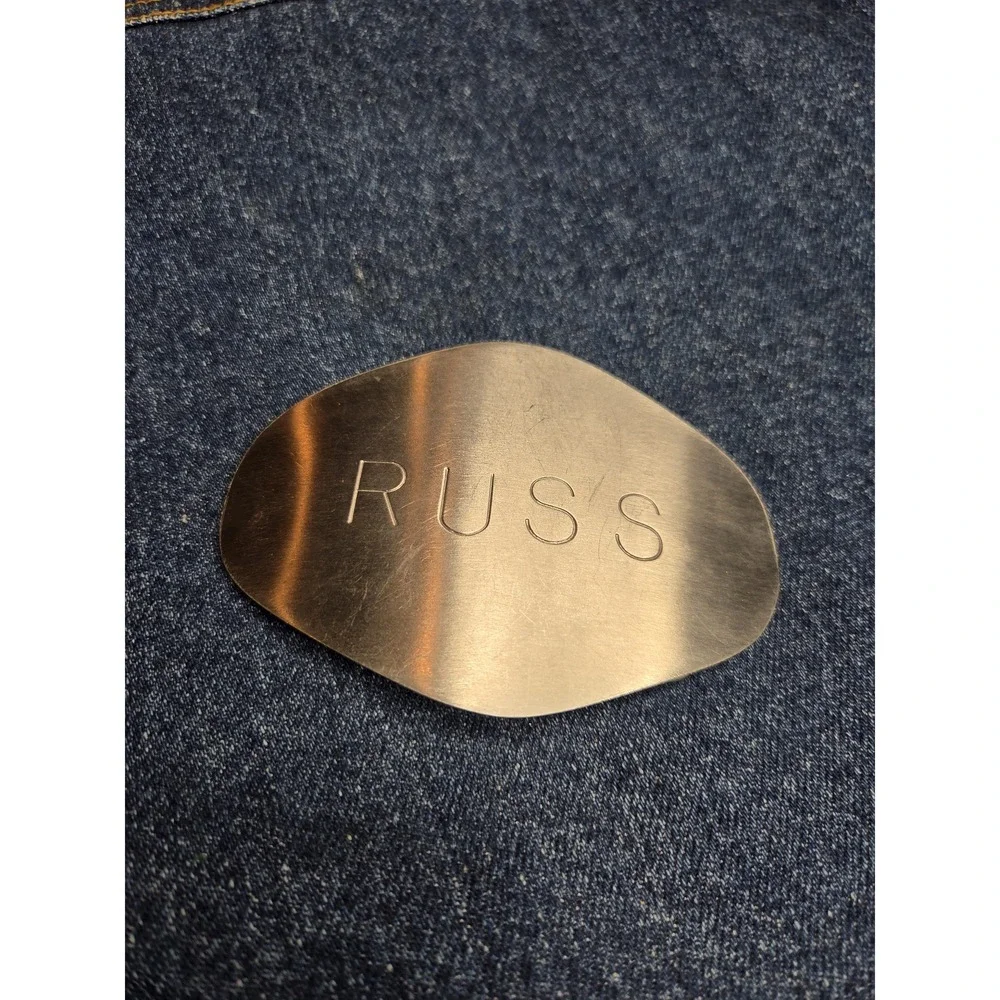 Vintage Brushed Metal Russ Name Engraved Belt Buckle - Western